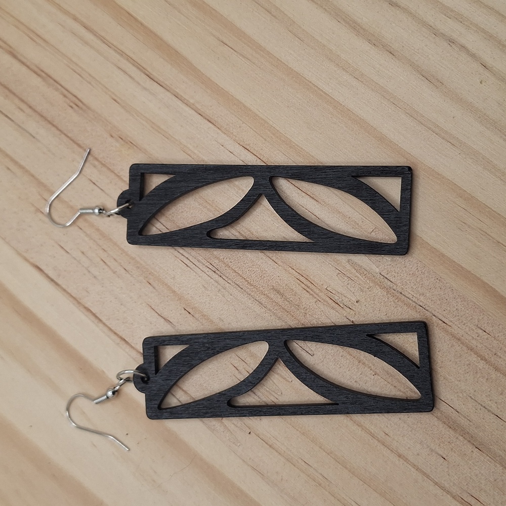 Elegant Black Geometric Earrings Rectangle wood